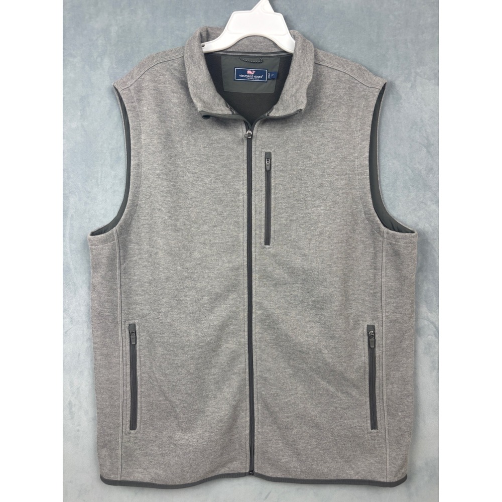 Vineyard Vines Mens Heather Gray Performance Fleece Lined Full Zip Vest XL Tall
